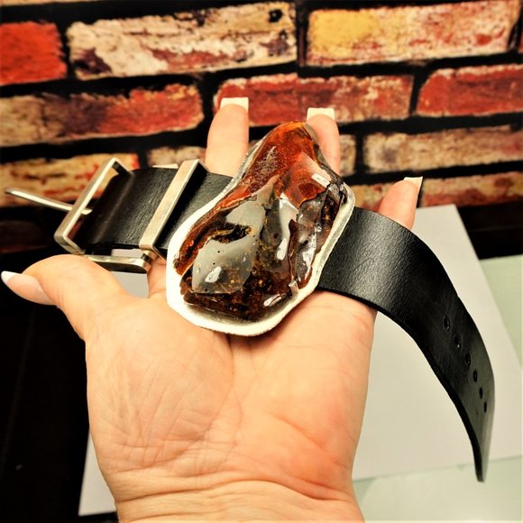 SUPER HUGE AMBER STERLING LEATHER RARE UNISEX BRACELET 9 BY AMBERMODA - Picture 4 of 16